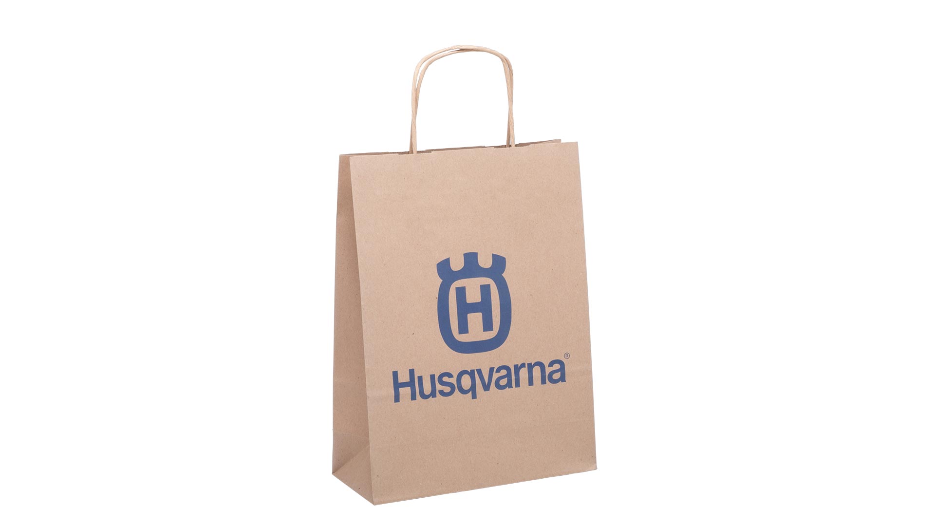 Borsetta in carta color marroncino e logo husqvarna