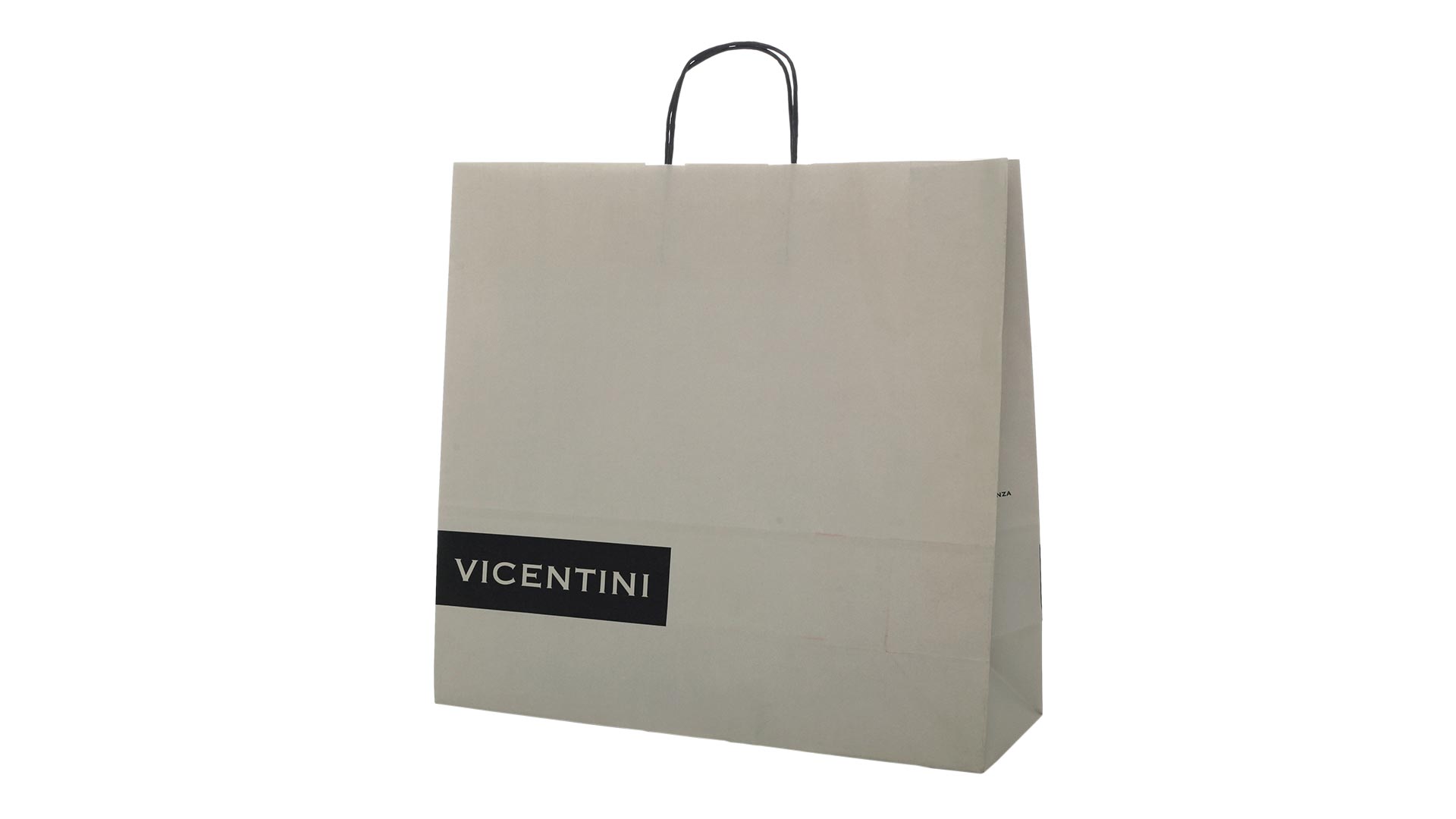 Borsetta in carta bianco sporco con logo vicentini