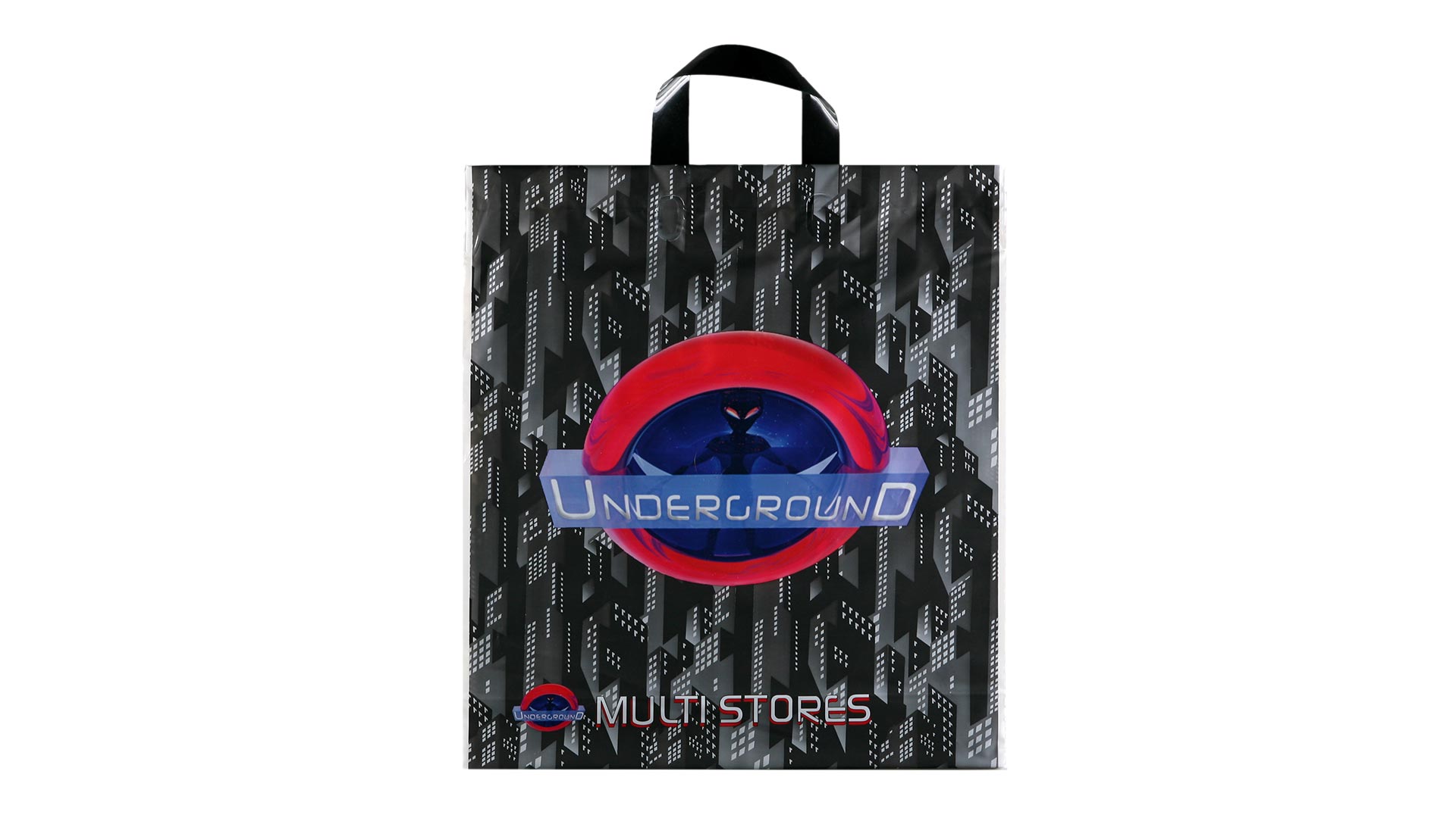 busta in plastica a fondo nero con logo underground