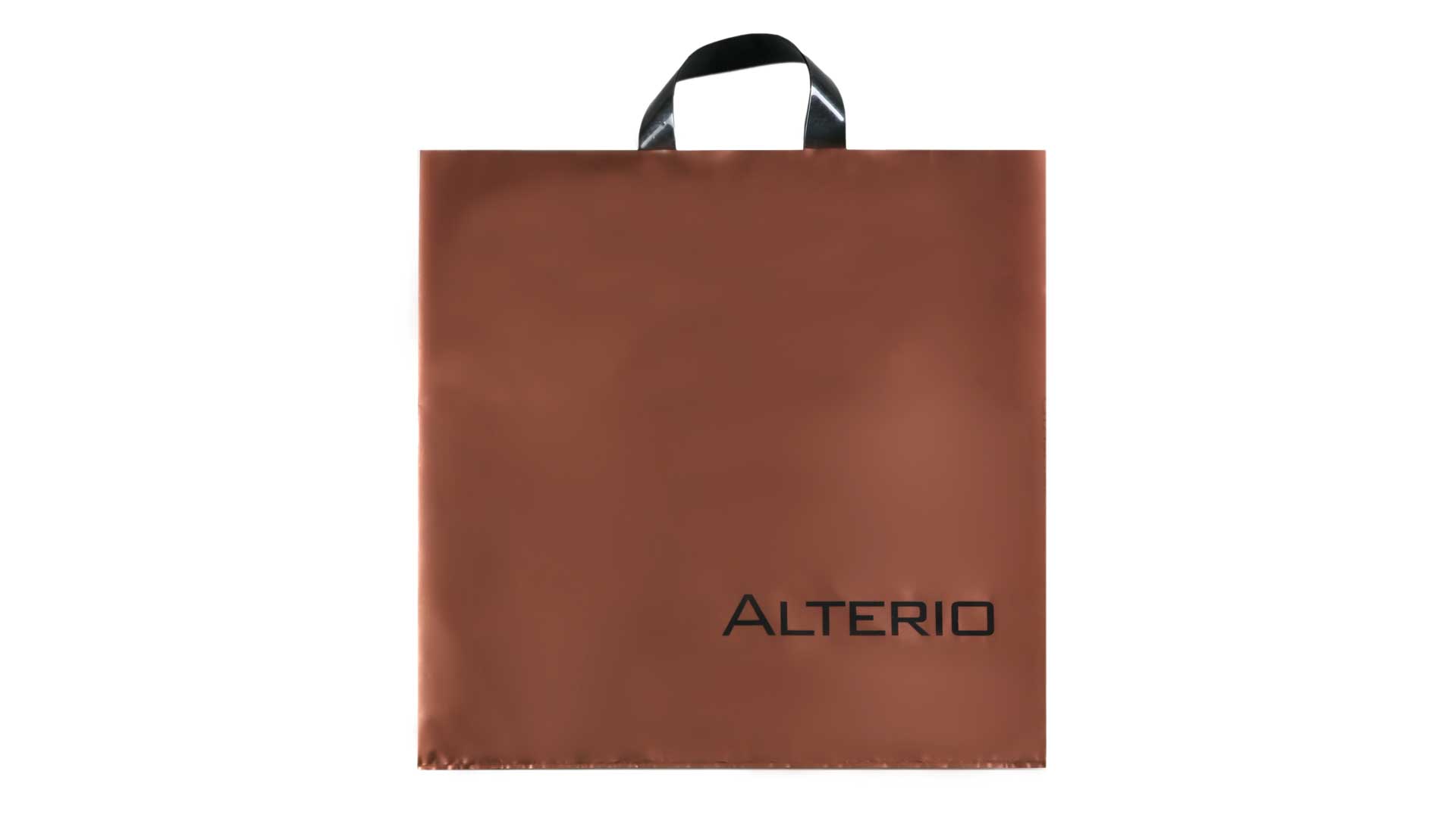 borsetta di plastica color bronzo con logo alterio